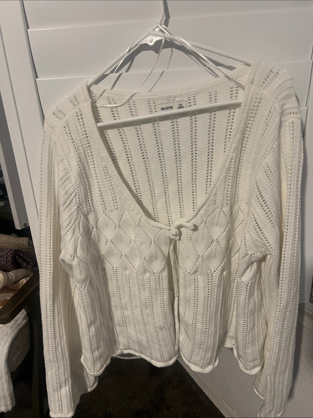 Hollister Off-White Open-Knit Tie-Front Cardigan